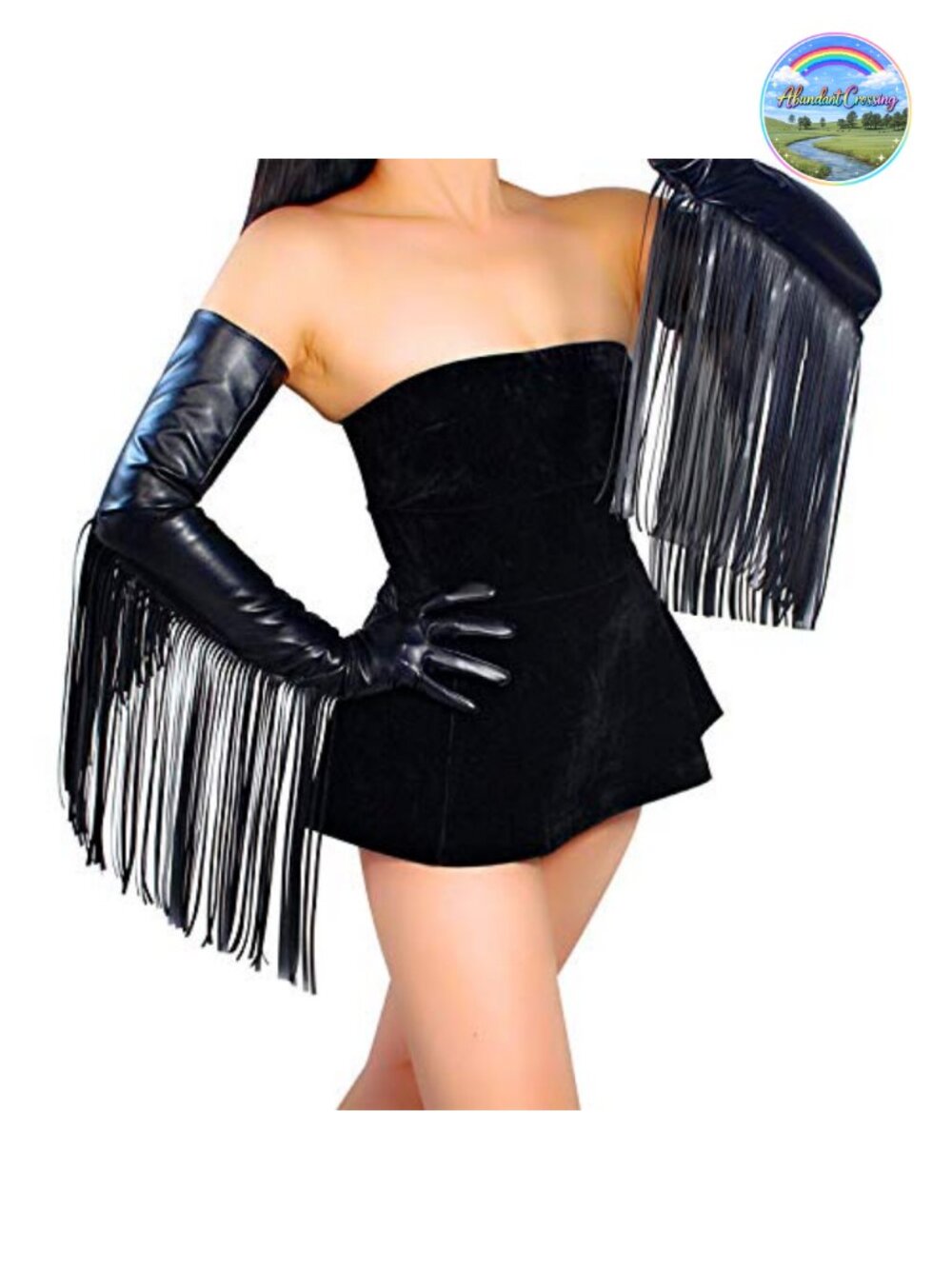 DooWay Women Long Fringe Gloves Faux Leather 28" Tassel Costume Opera